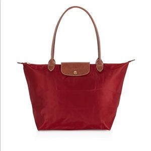 AUTH Longchamp Le Pliage Large Tote Red/Gold